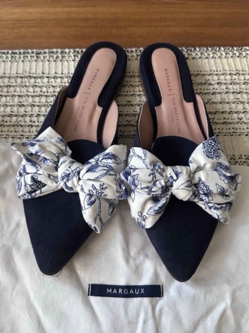 MARGAUX x Gal Meets Glam Blue Suede Pointed Toe Slip-On Flats - 9.5 M